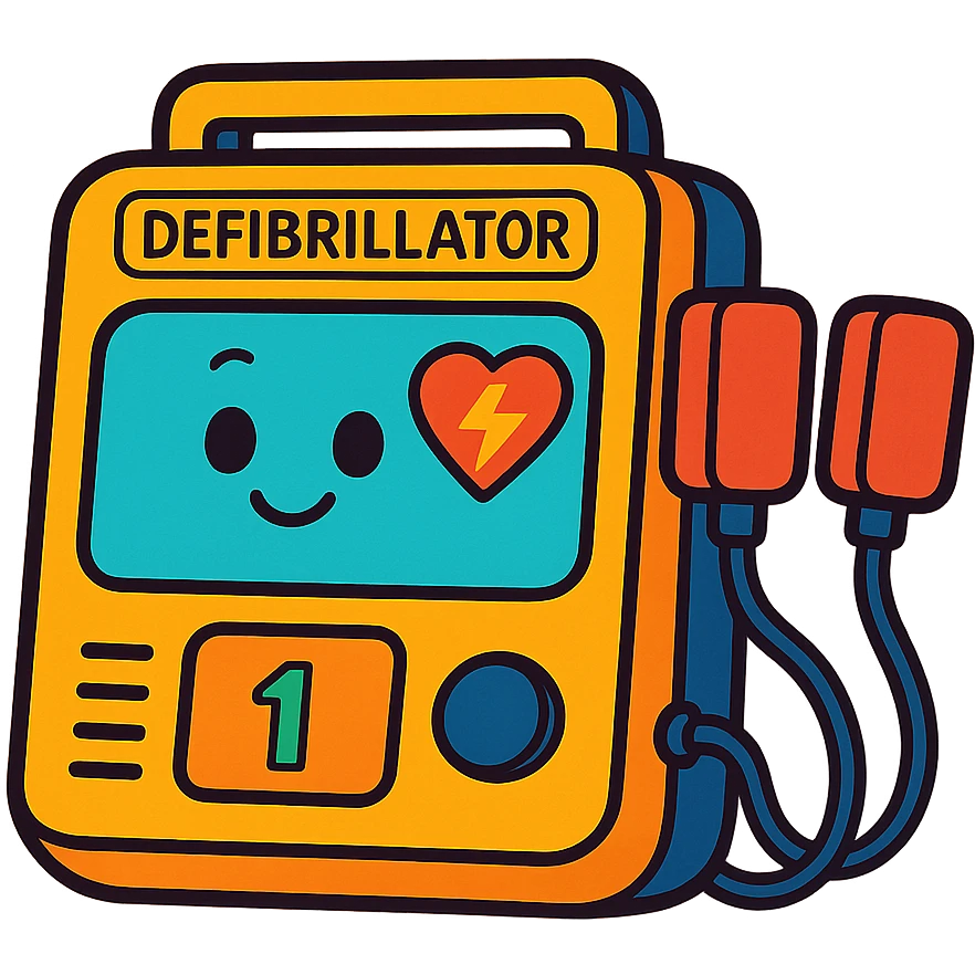 defibrillator, cartoon style, bright colors, friendly look, minimal background emoji