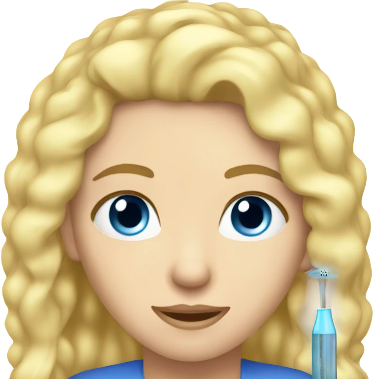 blue eyed blonde woman taking temperature in ear  emoji