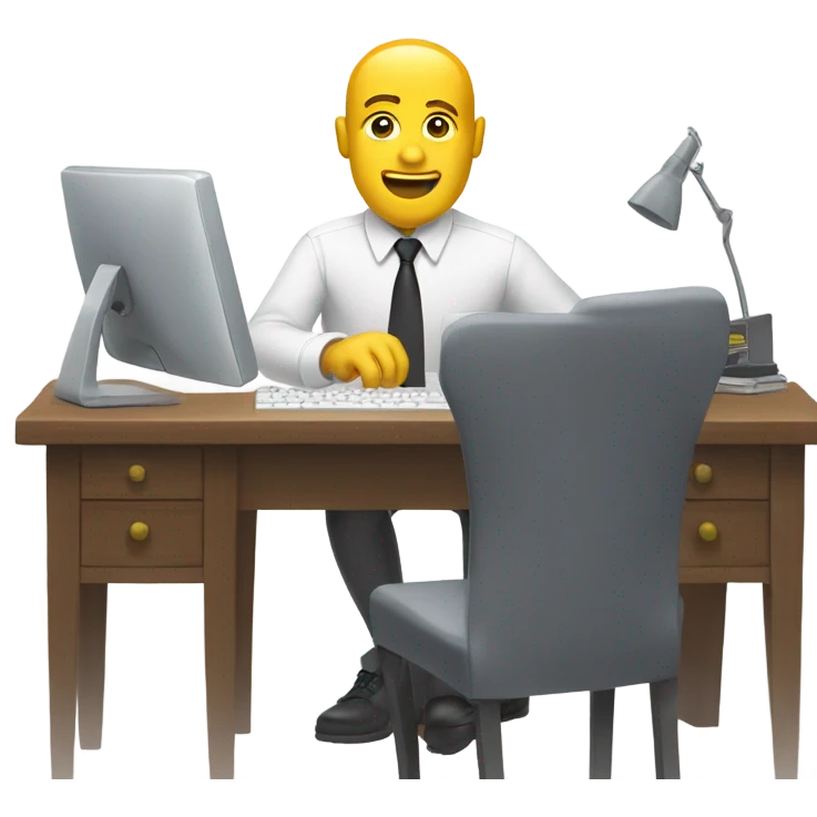 yellow skin man using white keyboard on desk wearing white button down shirt front view emoji