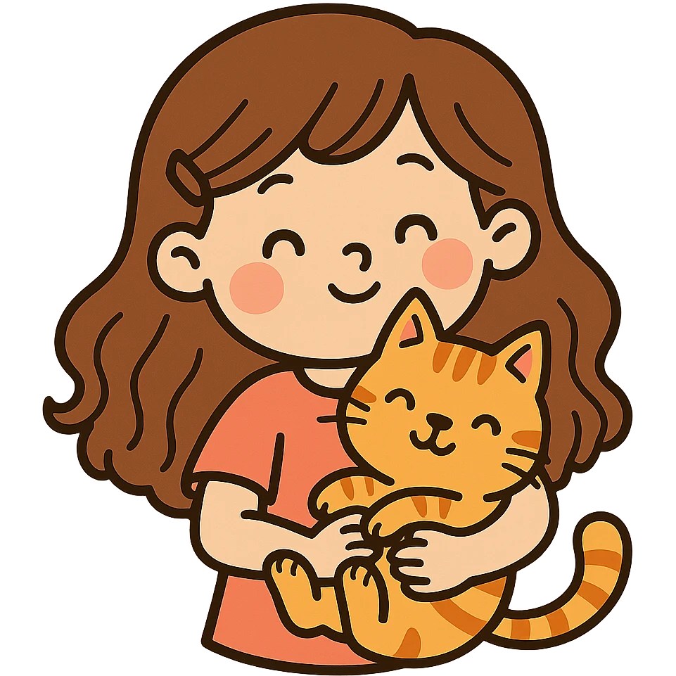 a girl holding a cat in a cute cartoon style emoji