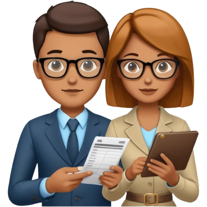 stylish looking husband and wife avatars reviewing their finances together  emoji