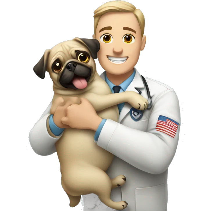vet hugging a happy pug emoji