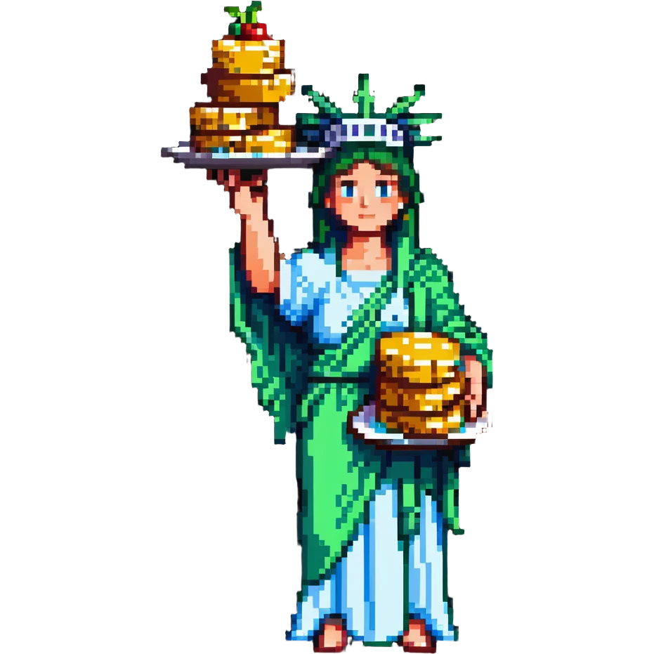 Statue of Liberty holding a stack of pancakes emoji