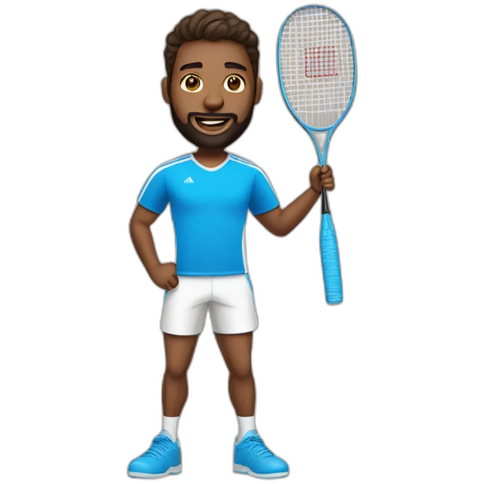 Benoît brown hear brown beard blue eyes with badminton racket emoji