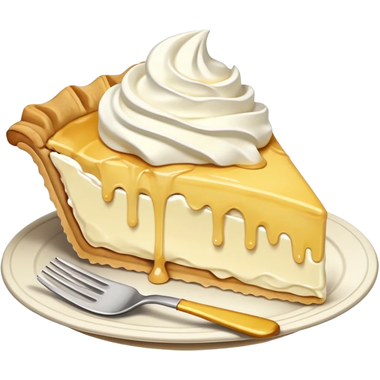 Slice of pale yellow pie with whipped cream melting and dripping off of it emoji