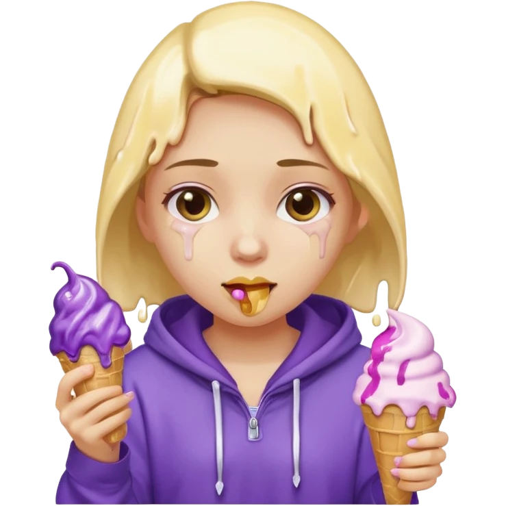 girl in purple hoodie holding ice cream emoji