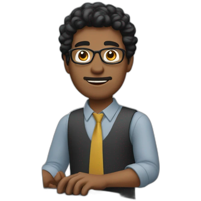 black hair teacher-man with computer in arms emoji