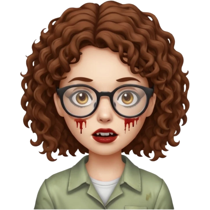 zombie girl with brown curly hair and glasses  emoji