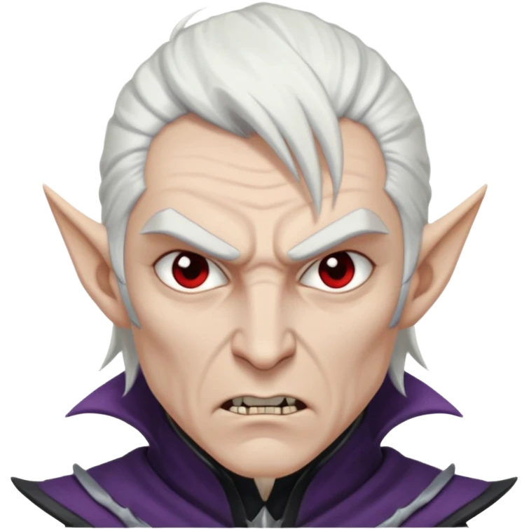 dark elf man, white hair, angry emoji