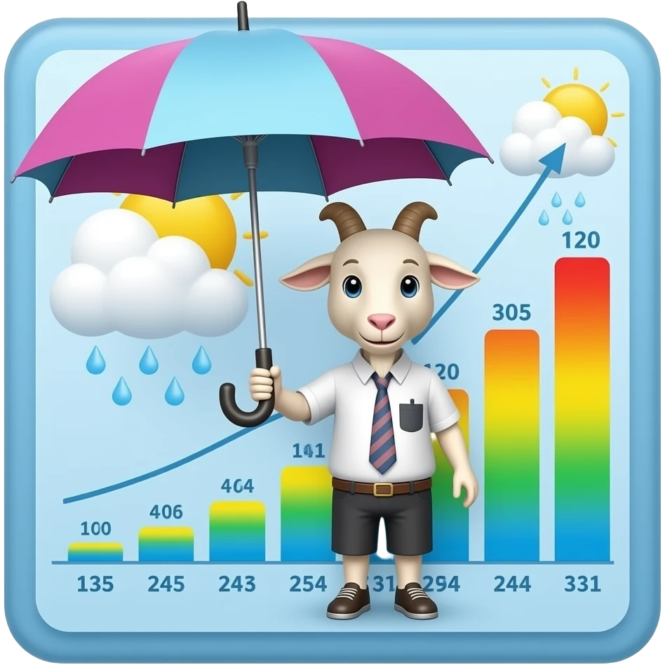 goat holding umbrella in front of a 4 day weather forcast emoji