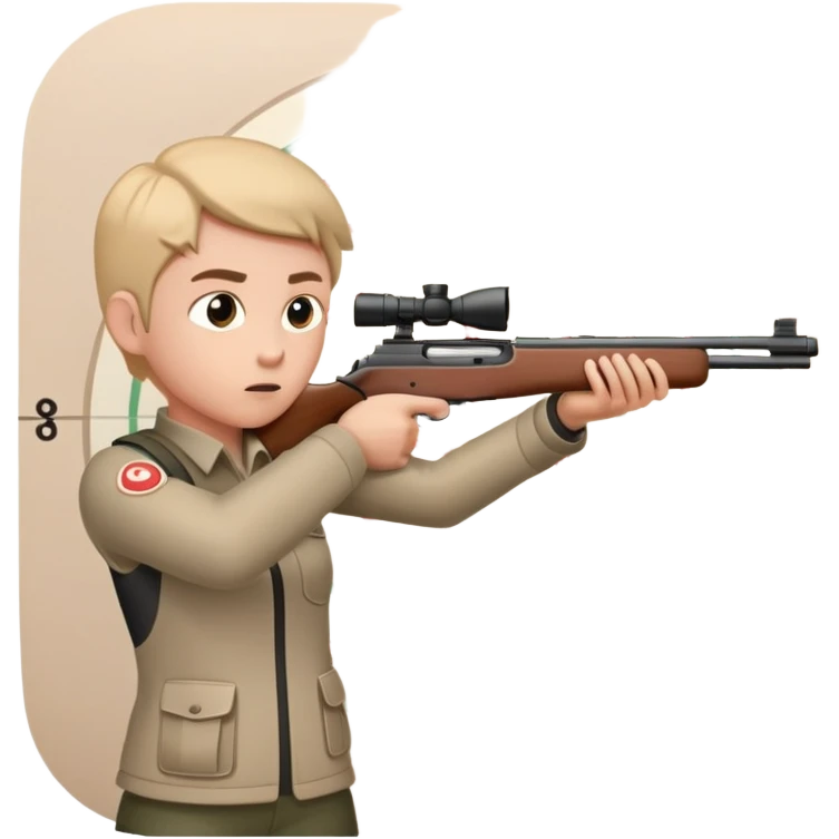 A focused shooter aiming a rifle at a target, standing in a shooting range with perfect posture. The target is in clear view, and the atmosphere is intense and precise, emphasizing concentration, accuracy, and discipline in the sport of shooting. emoji