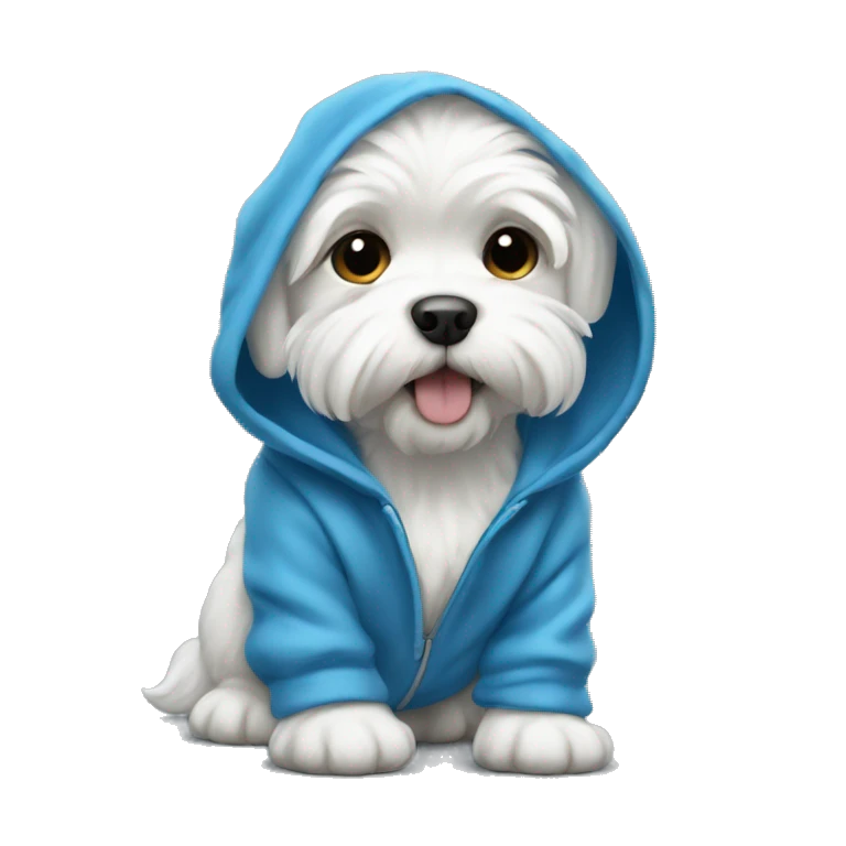 White maltese puppy using a blue hoodie emoji