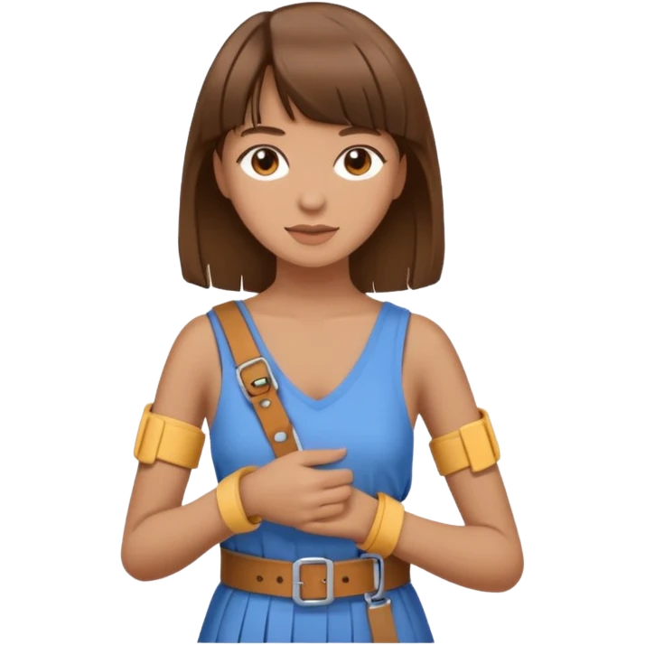 create an emoji of a woman with brown hair and a fringe with her right arm in a brace/sling  emoji