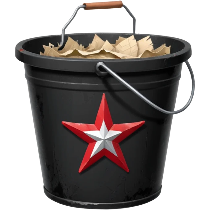black bucket no handles, shredded paper inside, red texas on front emoji