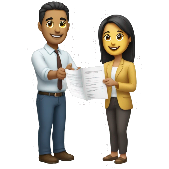 Hispanic man holding a document and shaking hands with a woman emoji