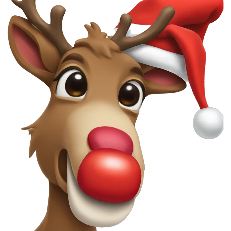 Red Nosed Reindeer with Santa hat emoji