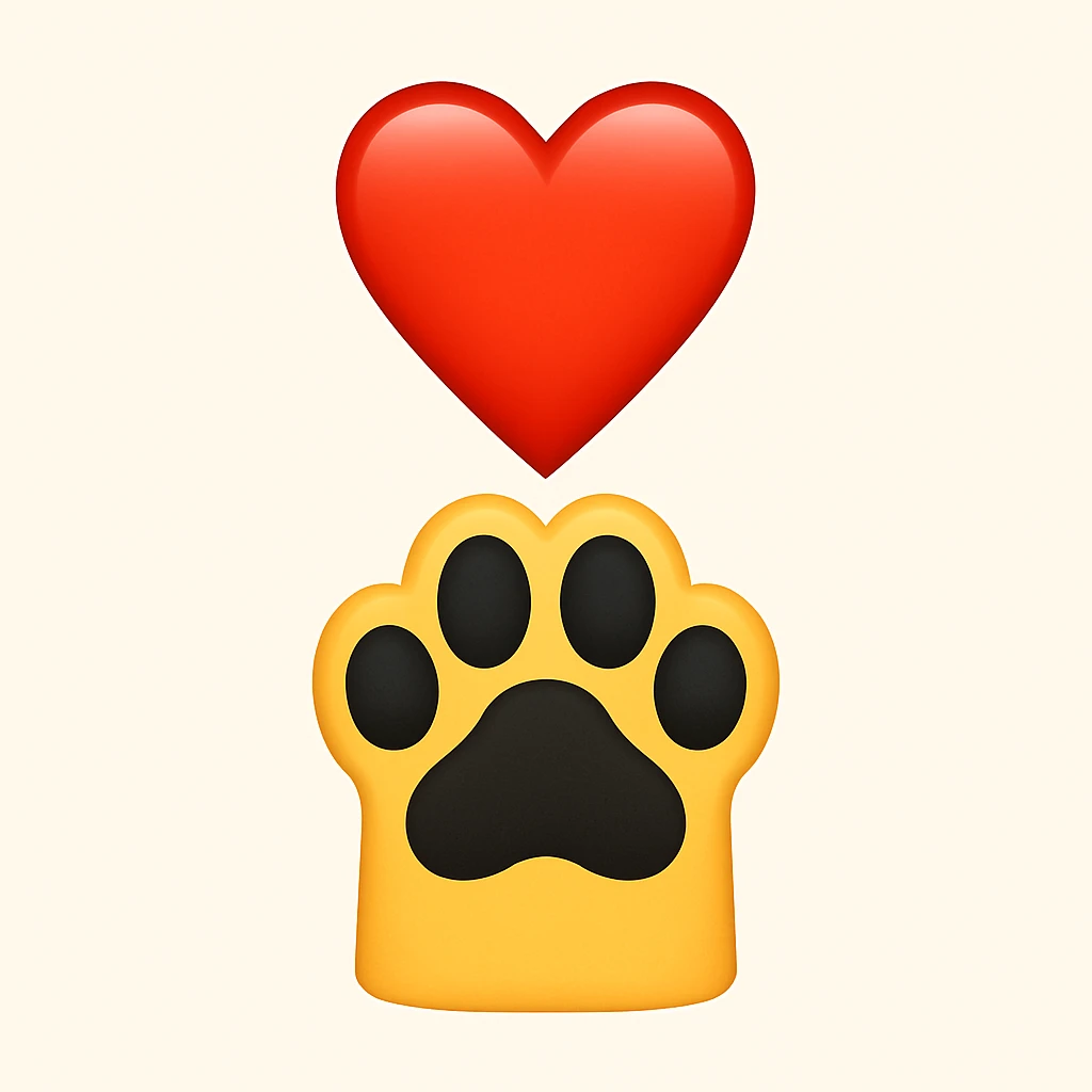 Make it apple style emojis: Stack the two black puppy paws vertically, keep the heart and original style emoji