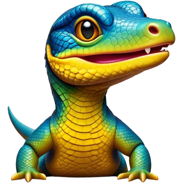 Cinematic Realistic Comical Monitor Lizard Portrait Emoji, Head tilted dramatically with an exaggeratedly amused expression, featuring a striking, glossy scaled hide with bold, angular textures and wide, expressive eyes full of playful disbelief, rendered with lifelike precision and natural vibrant hues, high shine, dramatic yet playful, styled with an air of cheeky wilderness mischief, soft glowing outline, capturing the essence of a spirited and over‐the‐top monitor lizard that looks ready to scurry its way into viral fame! emoji