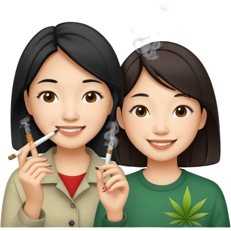 make me an image of two asian girls smoking a weed joint  emoji