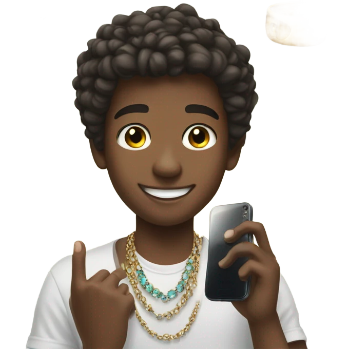 boy taking selfie with jewelry emoji