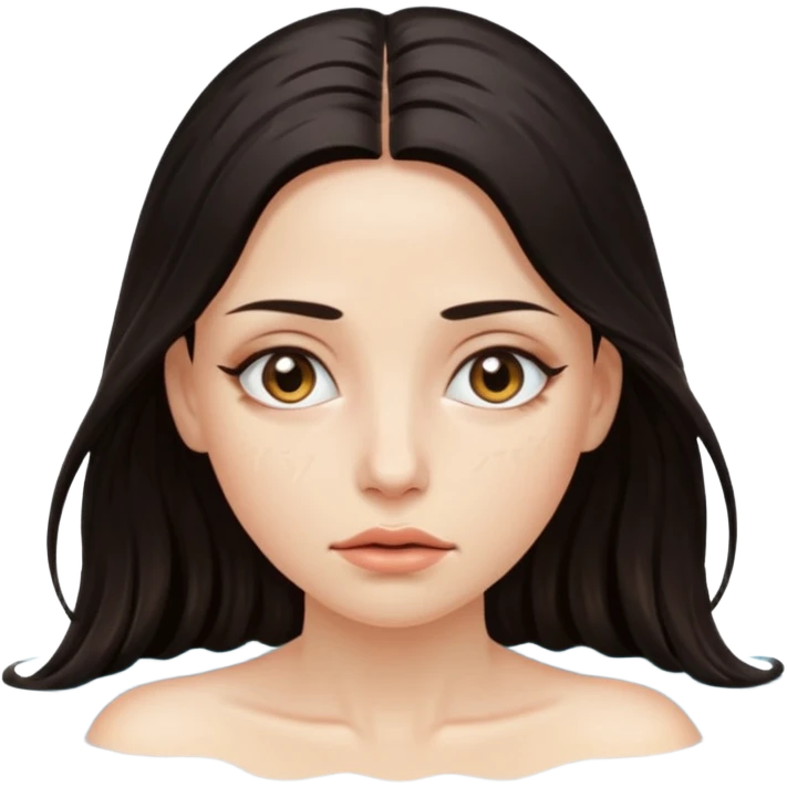 Woman submerged in black water, wet skin and eyes above surface, silent invitation emoji