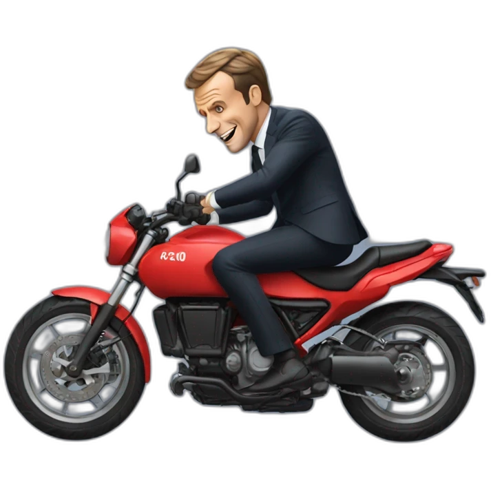 Emmanuel Macron doing wheelies with motorcycle emoji
