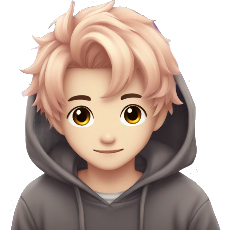 Cute Kawaii Beautiful Gorgeous Sparkly Shiny Blushing Anime Style Romantic Shojo Catboy Man Guy With Pretty Hair And Hoodie Trendy Style Outside emoji