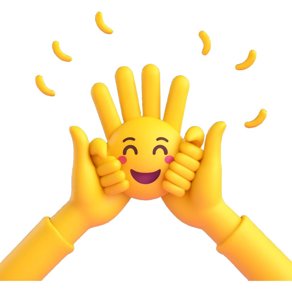 yellow emoji style ,  hands clapping, joyful celebration, focus on hands, motion blur, bright background emoji