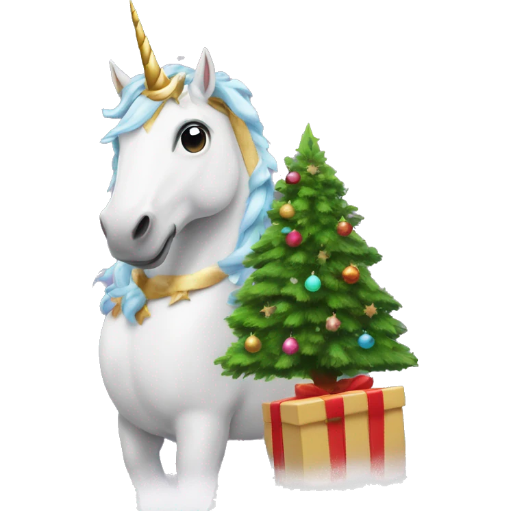 Unicorn with christmas tree  emoji