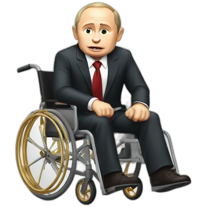 furious vladimir putin monke in beautiful golden wheelchair with suitcase emoji