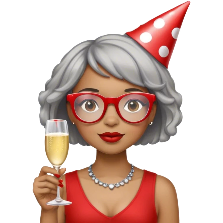 Light skinned Black girl with red glasses short natural gray haircut celebrating Labor Day emoji