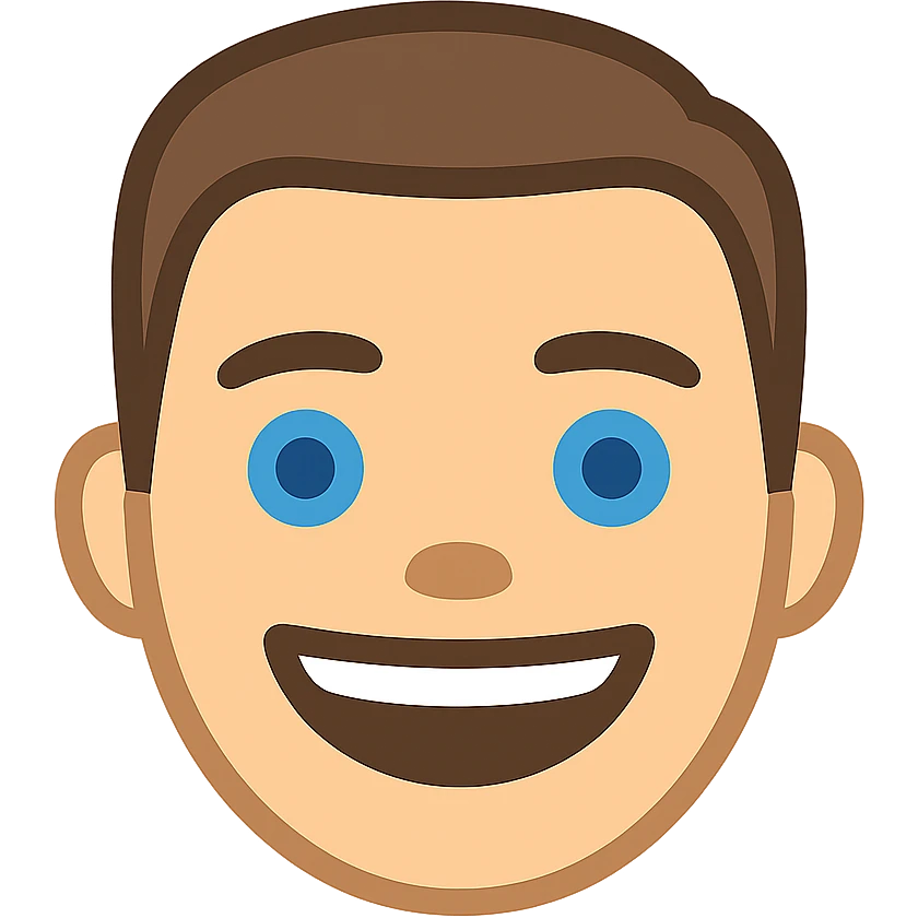 Create a simple and expressive emoji based on this person's face showing a happy expression, in a simple and expressive emoji style with a transparent background. emoji