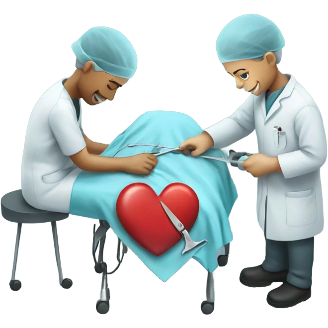 Surgeons cutting a heart emoji