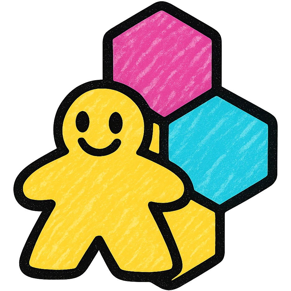 cheerful board game icon with bright hexagonal tiles, representing fun and community, lively style emoji