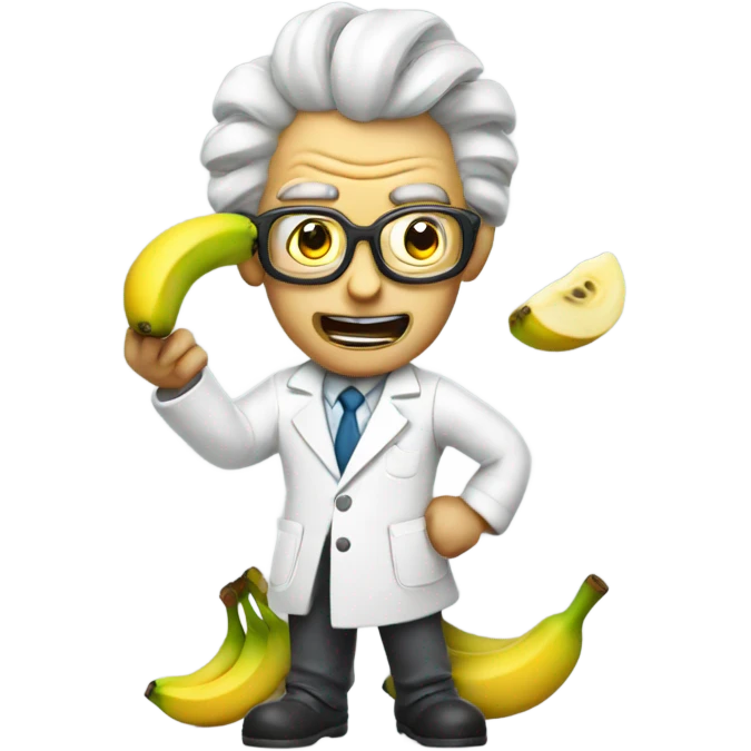 Crazy mad scientist with banana emoji