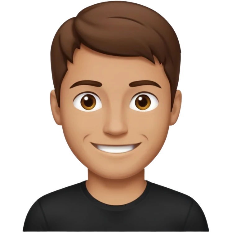 man with brown hair who is strong wearing black t shirt emoji