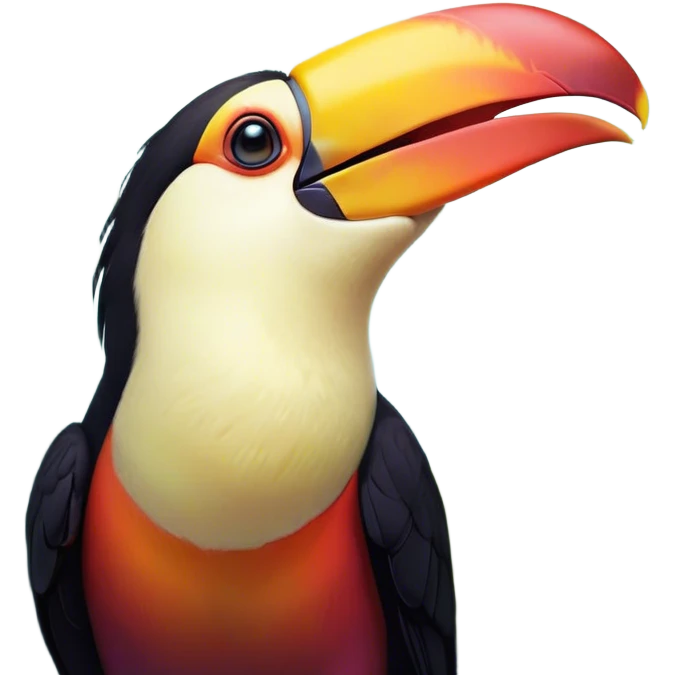 Cinematic Cute Yawning Toucan Portrait Emoji, Head tilted slightly with a dramatic, wide-open yawn, showcasing a colorful, expressive beak and sleepy, half-closed eyes with a relaxed demeanor, Simplified yet irresistibly adorable features, highly detailed, glowing with a soft, cozy tropical glow, high shine, relaxed yet expressive, stylized with a dash of whimsical charm, soft glowing outline, capturing the essence of a drowsy yet affectionate toucan that appears ready to stretch out for a nap! emoji