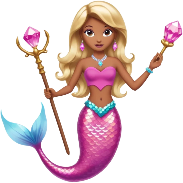 Brown skin blonde hair barbie mermaid with pink diamond tail and wand  emoji
