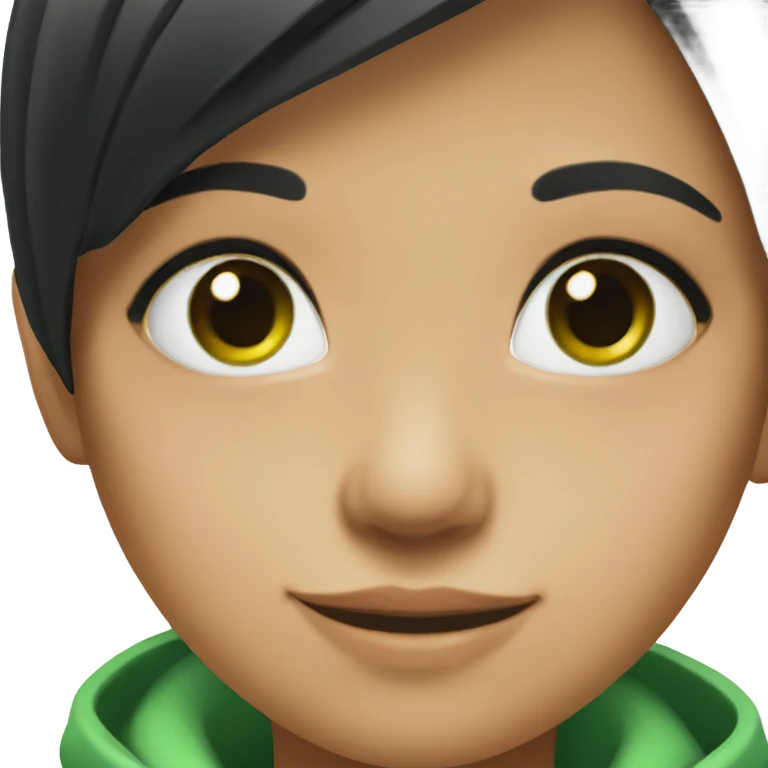 smiling girl with black hair and green eyes emoji