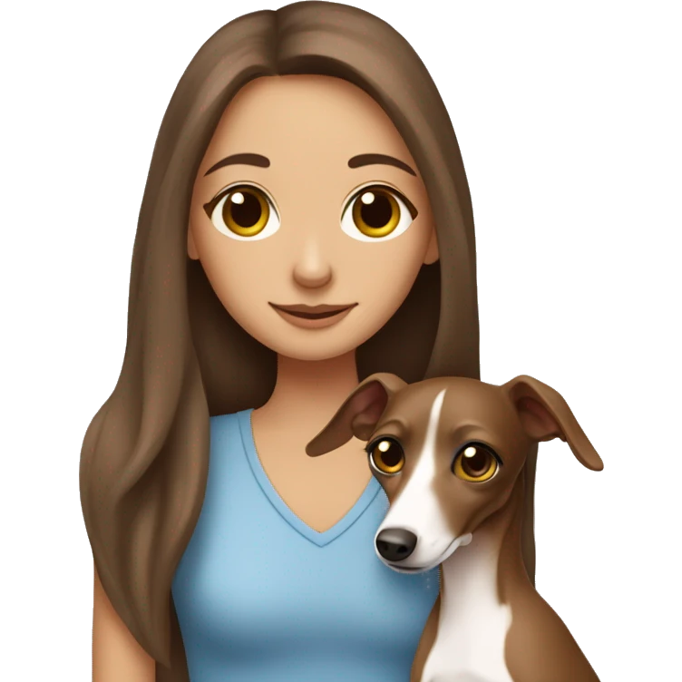 One girl with long brown hair hugging her Italian greyhound  emoji