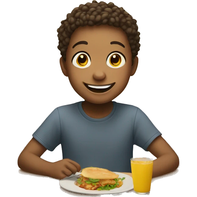 smiling boy enjoying food indoors emoji