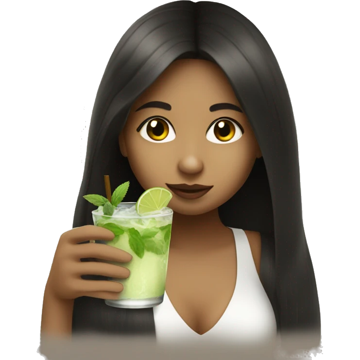 Girl with dark hair and light skin colour sipping a mojito emoji