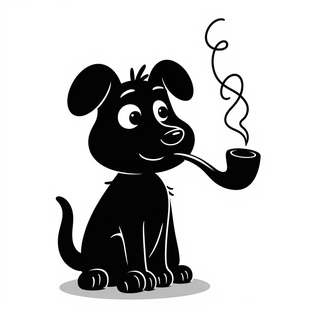 dog smoking black doodle style emoji