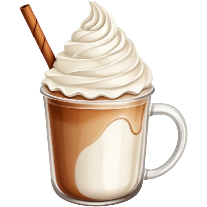 Mug with whipped cream on top with cinnamon, and a straw,  emoji