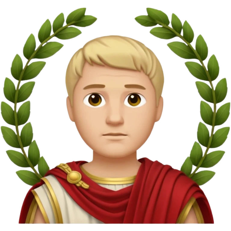 Julius Caesar as an emoji with Roman laurel wreath, toga, short hair, confident expression emoji