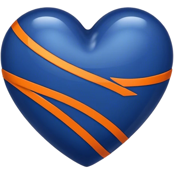 Glossy dark blue heart with straight orange athletic stripes going down the side emoji