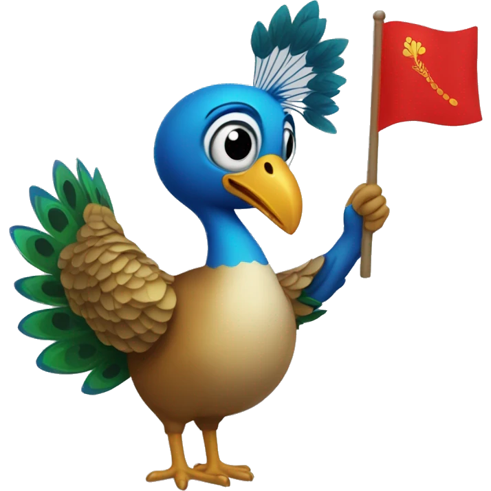 A peacock waving a red flag emoji
