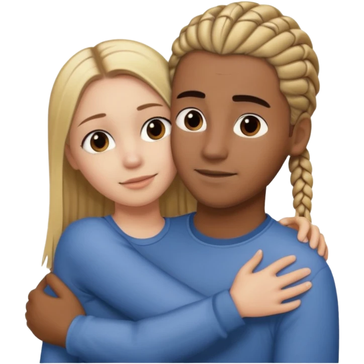 dirty blonde girl with straight hair and medium toned guy with dark brown cornrows hair hugging emoji