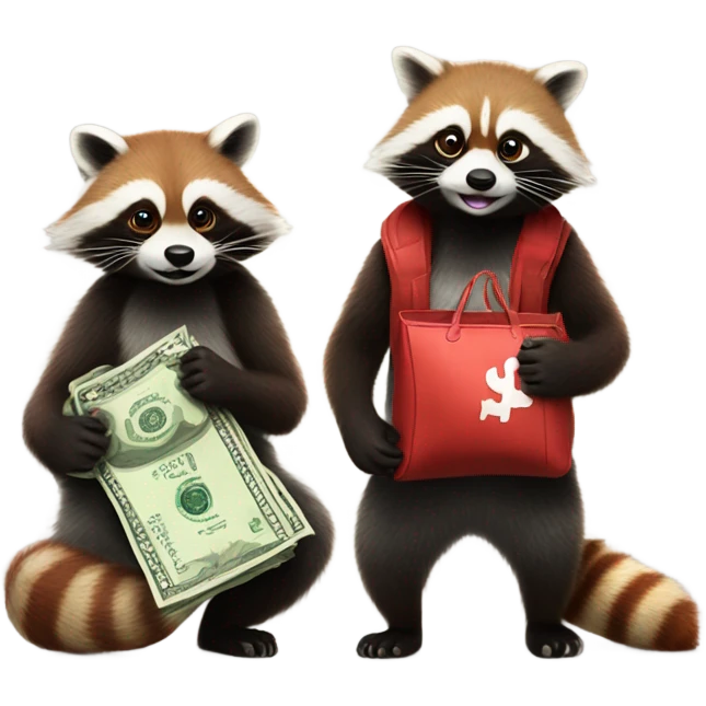 1 raccoon and 1 red panda each holding a bag of cash emoji
