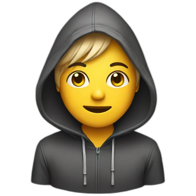 video editor sitted on pc wearing a hood emoji